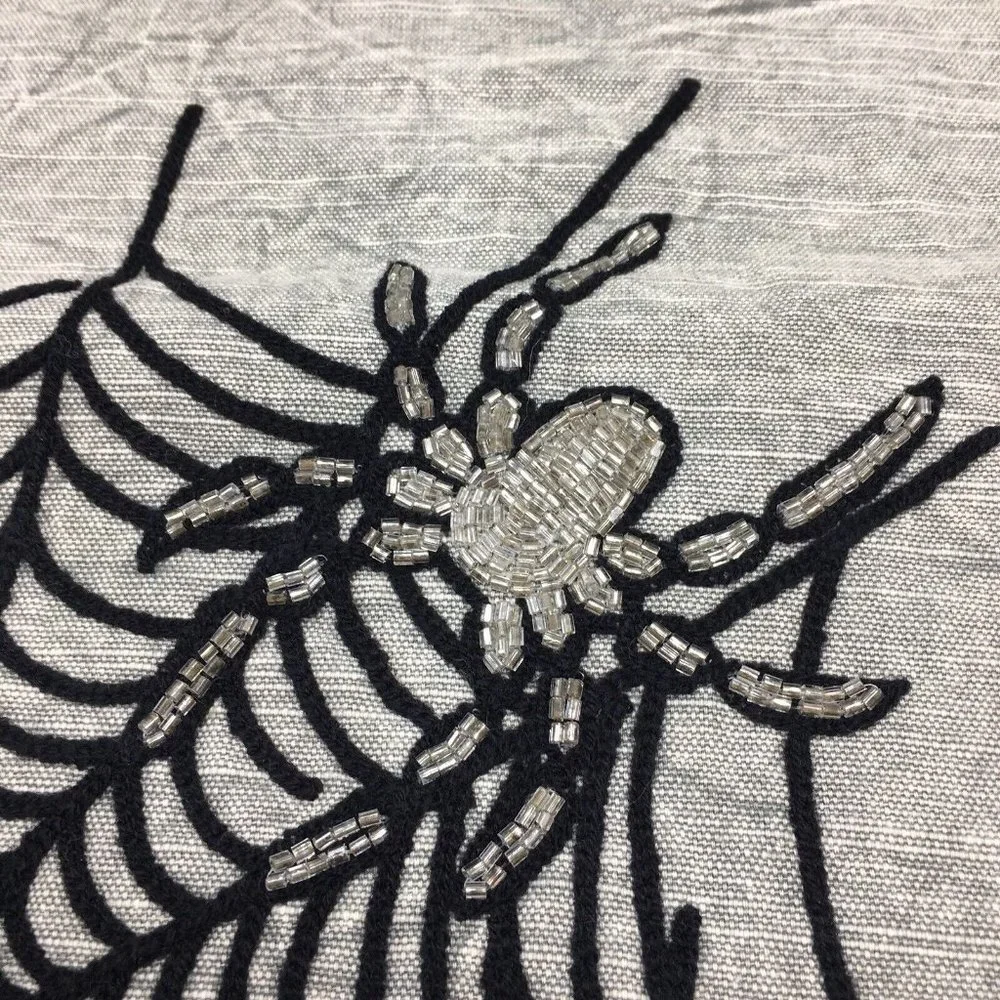 Rachel Zoe Happy Halloween Beaded Spider Table Runner Spiderweb Poms Decor 72